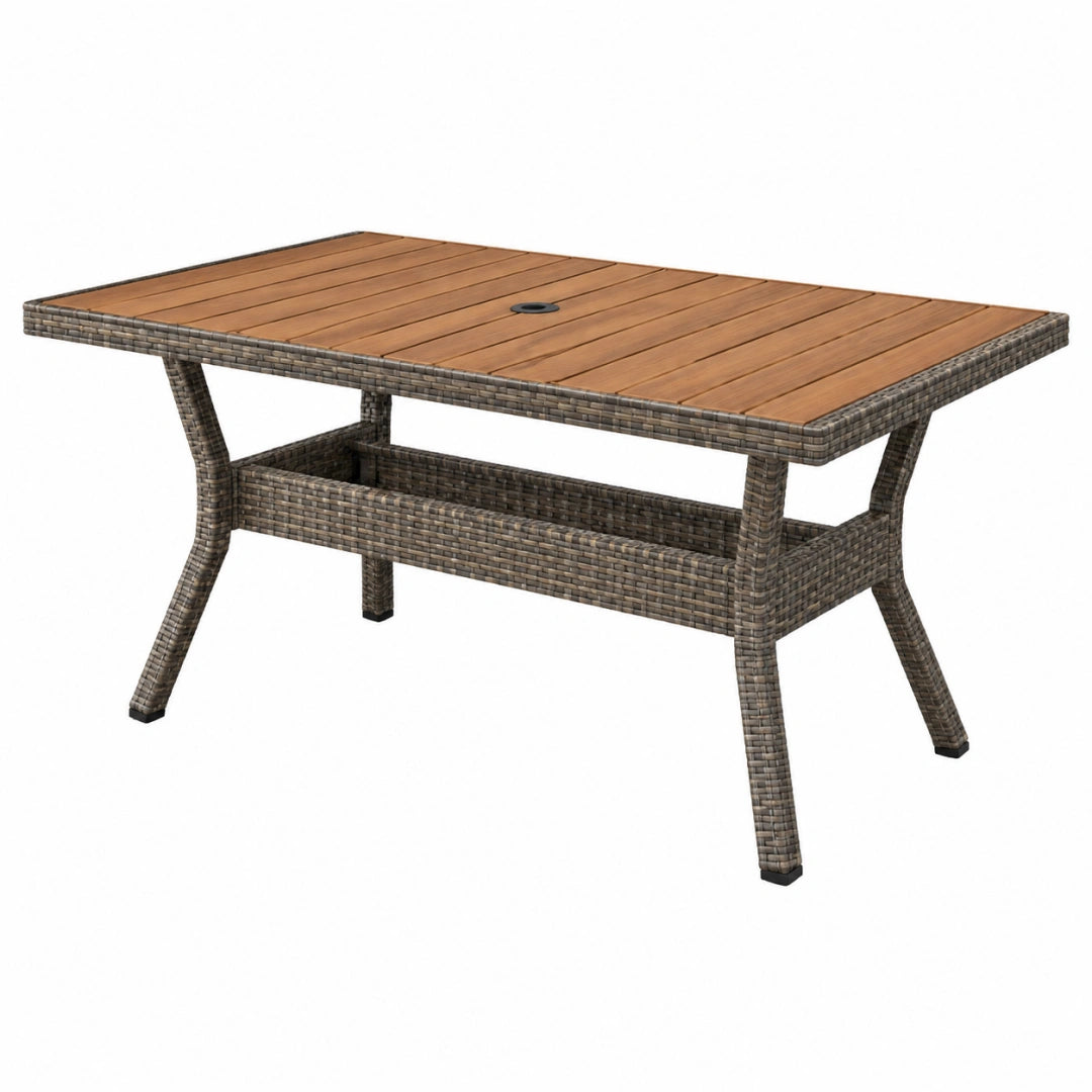 Gartentisch 150 x 90 x 75 cm Holz Polyrattan Braun Grau rechteckig